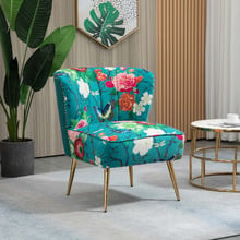 Red Flower & Butterfly on Blue Accent Chair